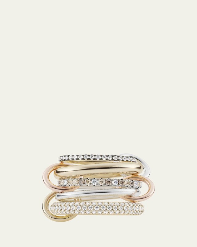 Nexus Blanc Silver and Gold 5-Link Diamond Ring, Size 8